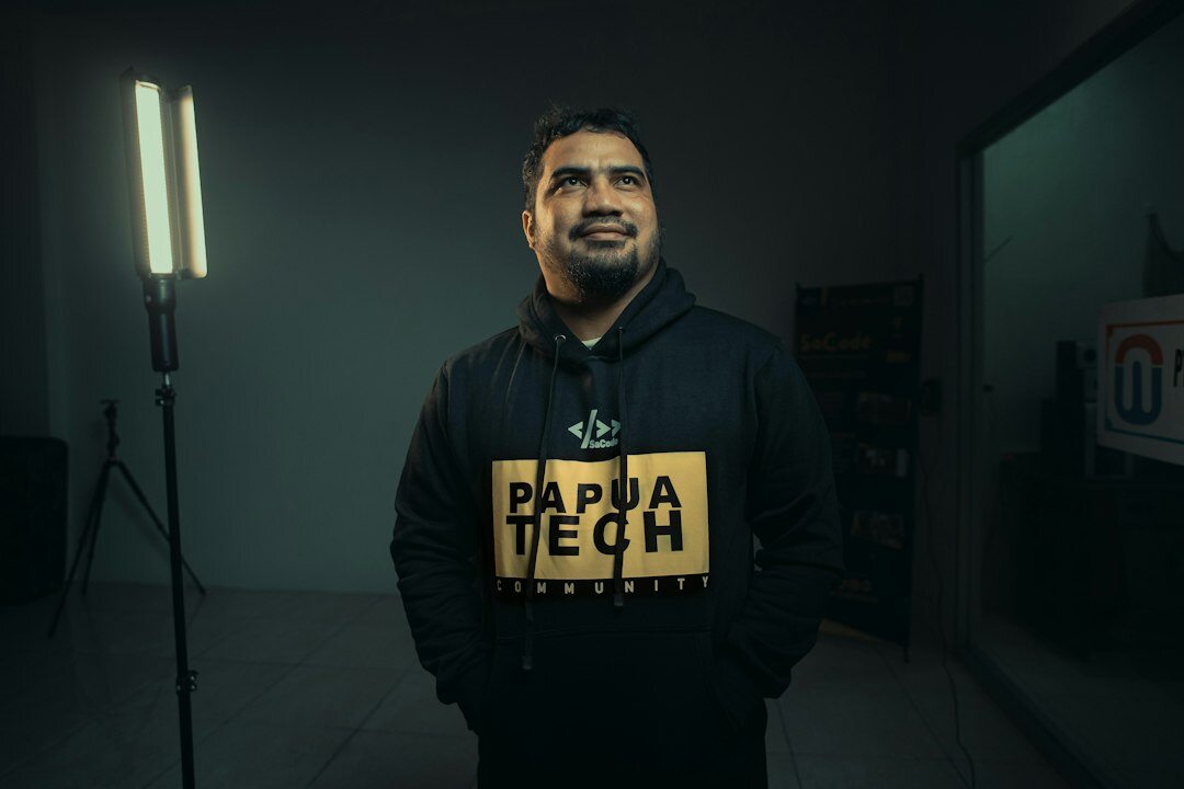 Studio portrait of a Latin American male video producer in his 40s